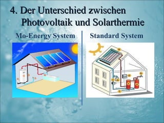 4. Der Unterschied zwischen
   Photovoltaik und Solarthermie
 Mo-Energy System   Standard System
 