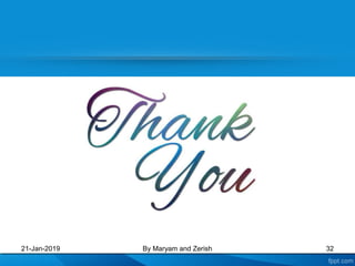 21-Jan-2019 By Maryam and Zerish 32
 