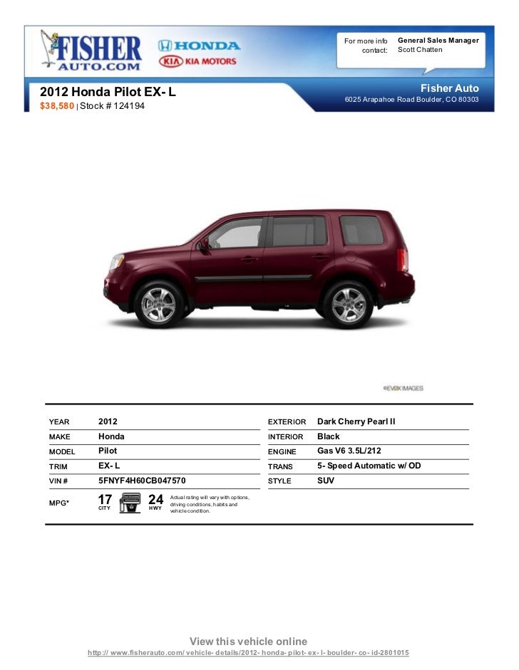 New 2012 Honda Pilot Ex L Boulder Co