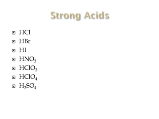 







HCl
HBr
HI
HNO3
HClO3
HClO4
H2SO4

 