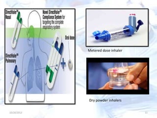 10/20/2012 11
Metered dose inhaler
Dry powder inhalers
