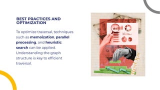 BEST PRACTICES AND
OPTIMIZATION
BEST PRACTICES AND
OPTIMIZATION
To optimize traversal, techniques
such as memoization, parallel
processing, and heuristic
search can be applied.
Understanding the graph
structure is key to efﬁcient
traversal.
To optimize traversal, techniques
such as memoization, parallel
processing, and heuristic
search can be applied.
Understanding the graph
structure is key to efﬁcient
traversal.
 