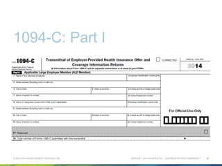 ARTHUR J. GALLAGHER & CO. | BUSINESS WITHOUT BARRIERS™
1094-C: Part I
© 2015 GALLAGHER BENEFIT SERVICES, INC. 18
 