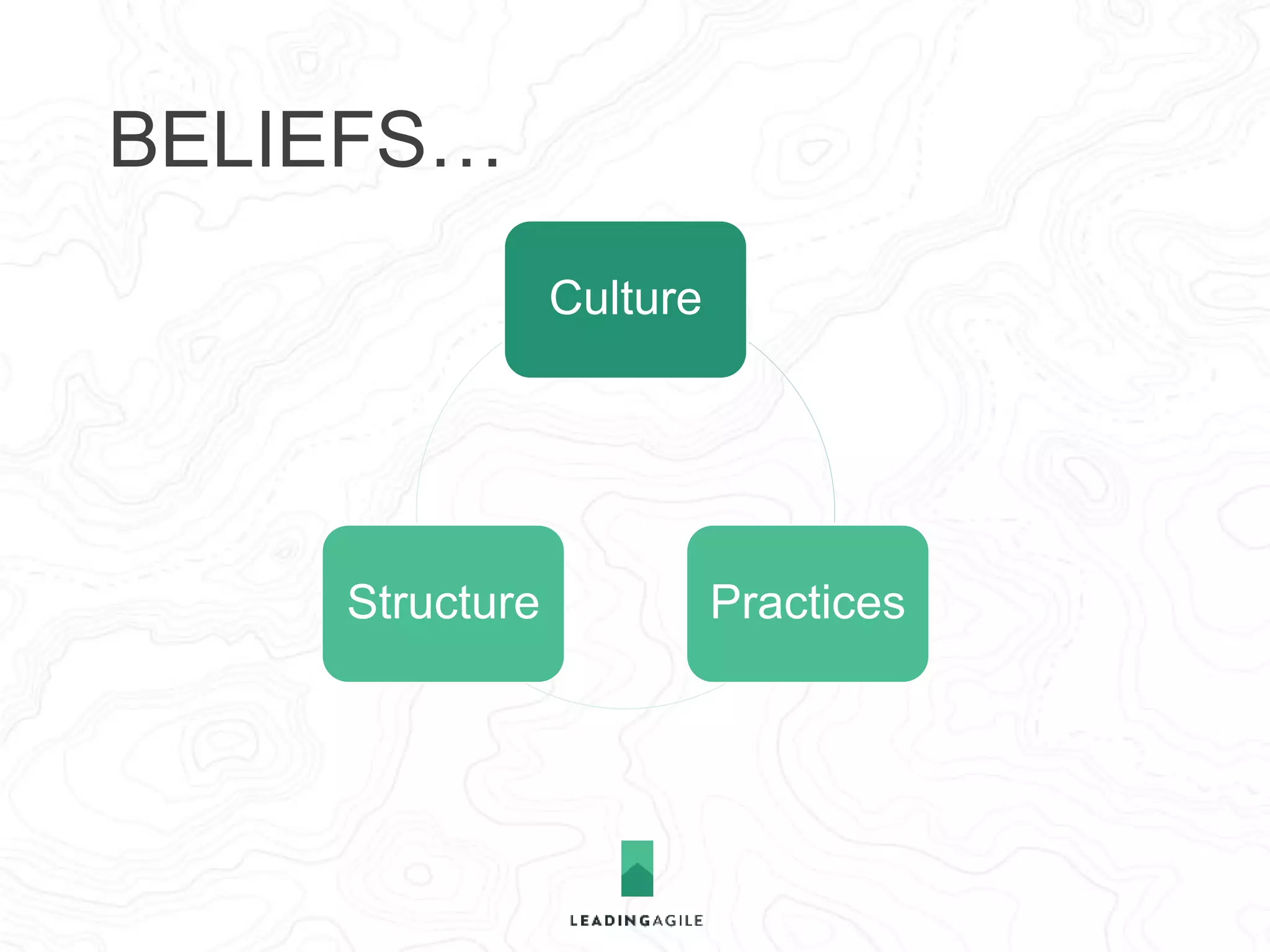 CULTURE DRIVEN 
Culture 
Structure Practices 
• Focused on changing 
hearts and minds 
• Focused on being agile 
rather than doing agile 
• Focused on values and 
principles 
 