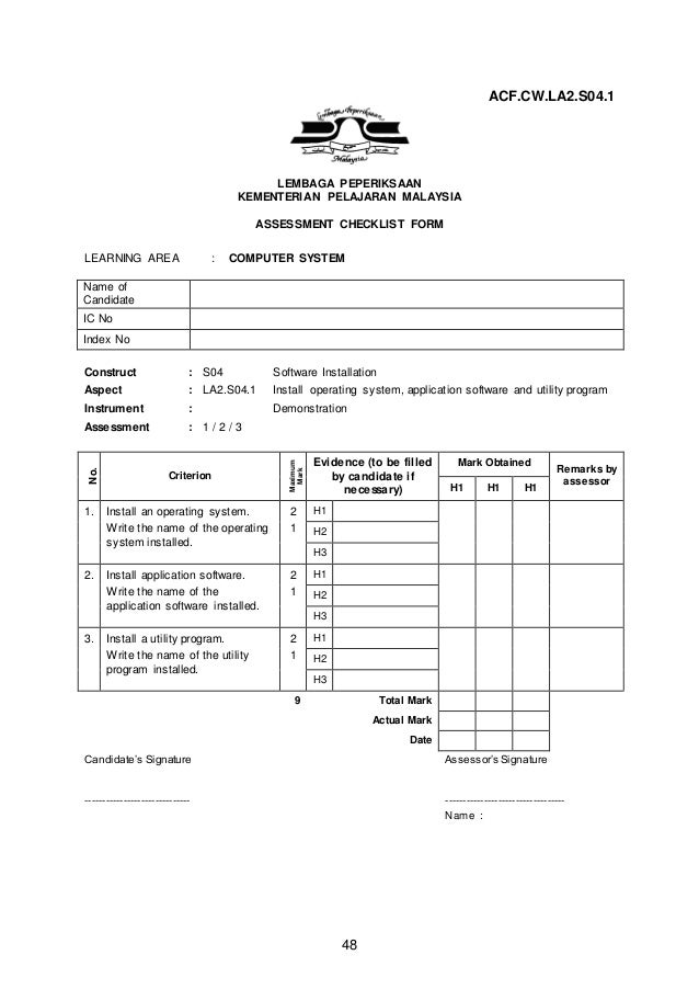 new assessment document form 48