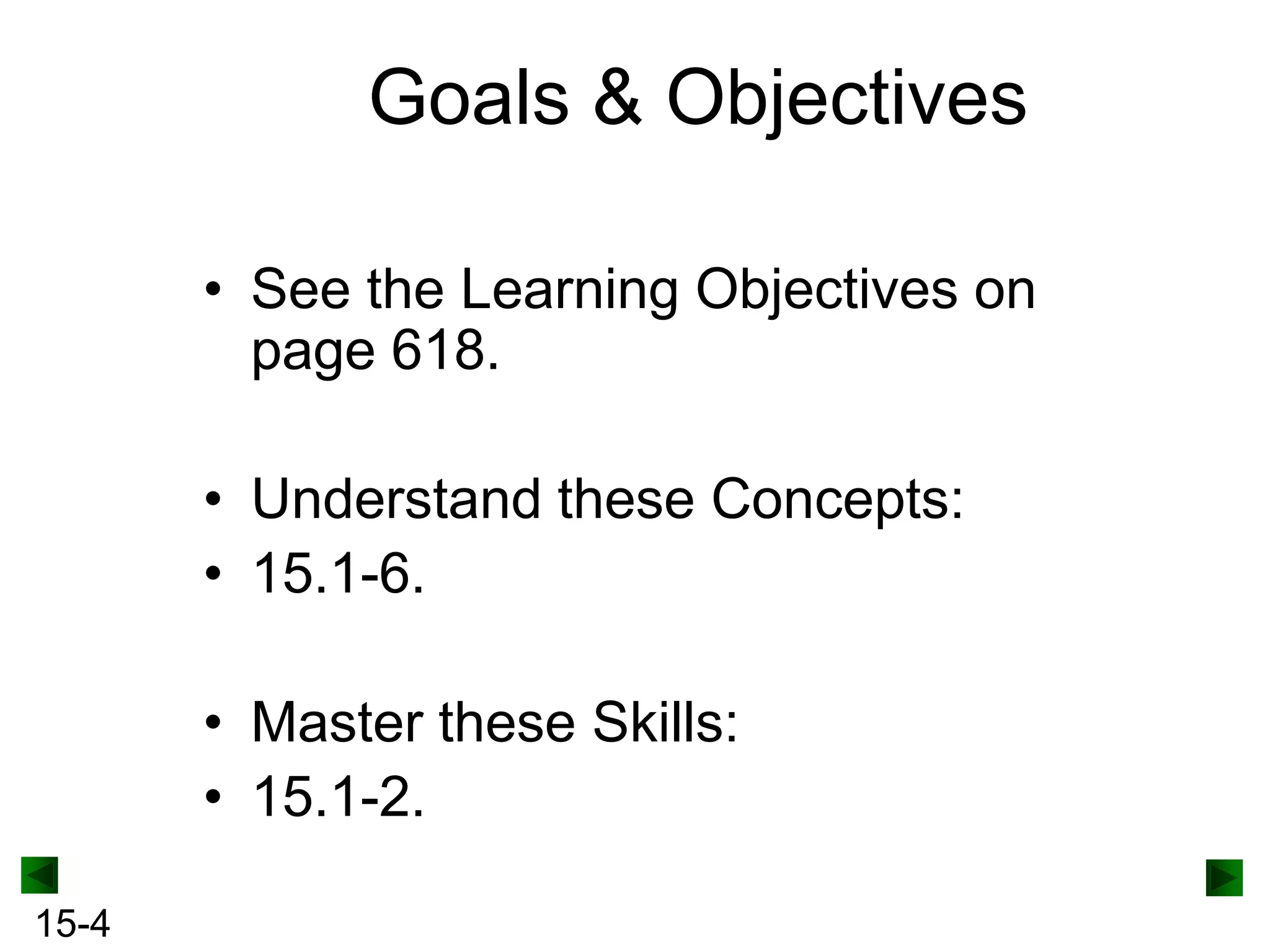 Goals & Objectives
• See the Learning Objectives on
page 618.
• Understand these Concepts:
• 15.1-6.
• Master these Skills:
• 15.1-2.
15-4

 