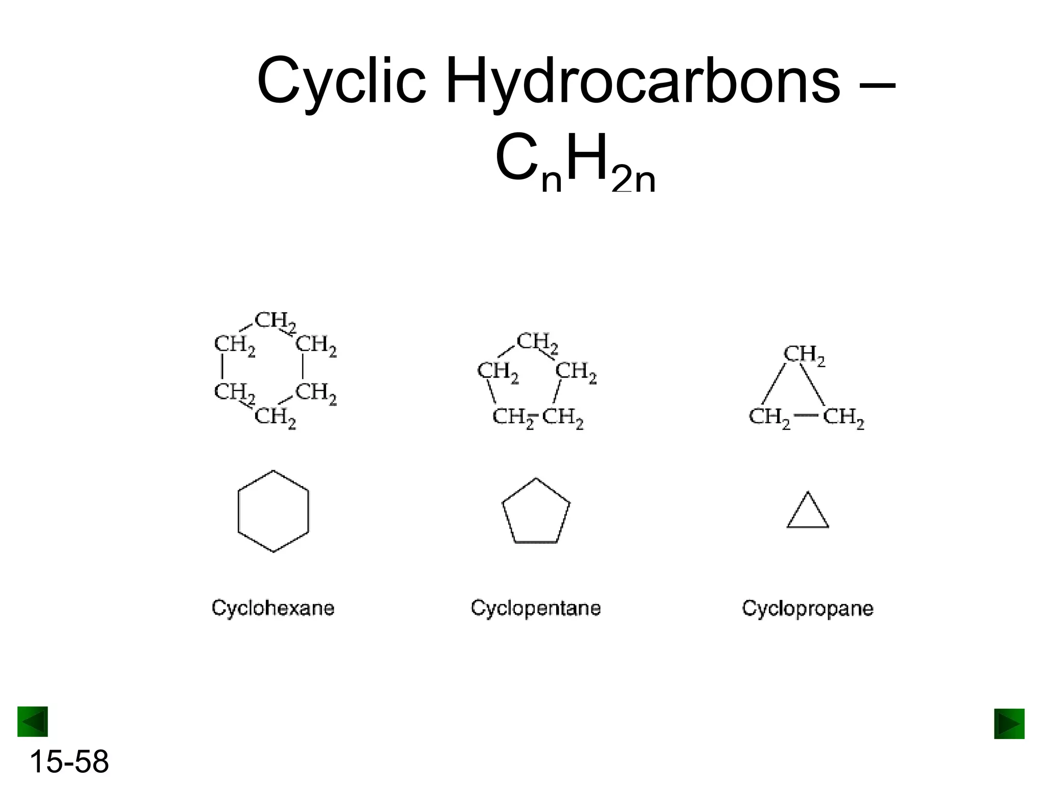 Cyclic Hydrocarbons –
CnH2n

15-58

 