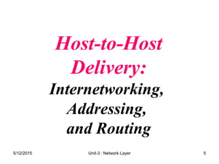 Host-to-Host
Delivery:
Internetworking,
Addressing,
and Routing
5/12/2015 5
Unit-3 : Network Layer
 