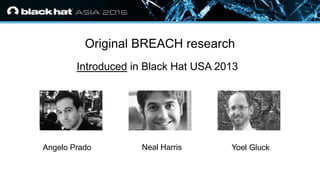 • Click to edit Master text styles
— Second level
• Third level
— Fourth level
» Fifth level
Original BREACH research
Introduced in Black Hat USA 2013
Yoel GluckAngelo Prado Neal Harris
 