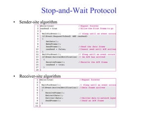 Stop-and-Wait Protocol 
• Sender-site algorithm 
• Receiver-site algorithm 
 
