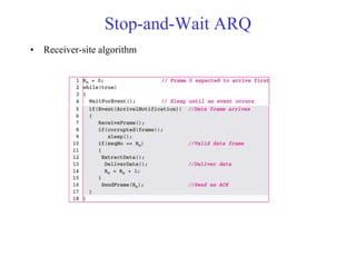 Stop-and-Wait ARQ 
• Receiver-site algorithm 
 