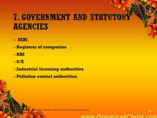  SEBI
Registrar of companies
RBI
S/E
Industrial licensing authorities
Pollution control authorities.
Dr.P.Manochithra, Assistant Professor of BCom-CS, Sri Ramakrishna College
of Arts & Science,Coimbatore
15
 