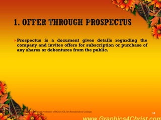 Prospectus is a document gives details regarding the
company and invites offers for subscription or purchase of
any shares or debentures from the public.
Dr.P.Manochithra, Assistant Professor of BCom-CS, Sri Ramakrishna College
of Arts & Science,Coimbatore
18
 