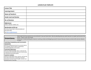 Comprehensive Lesson Plan Template for Effective Teaching and Learning ...