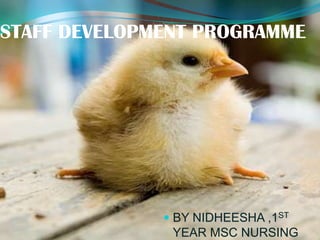 STAFF DEVELOPMENT PROGRAMME BY NIDHEESHA ,1ST YEAR MSC NURSING 