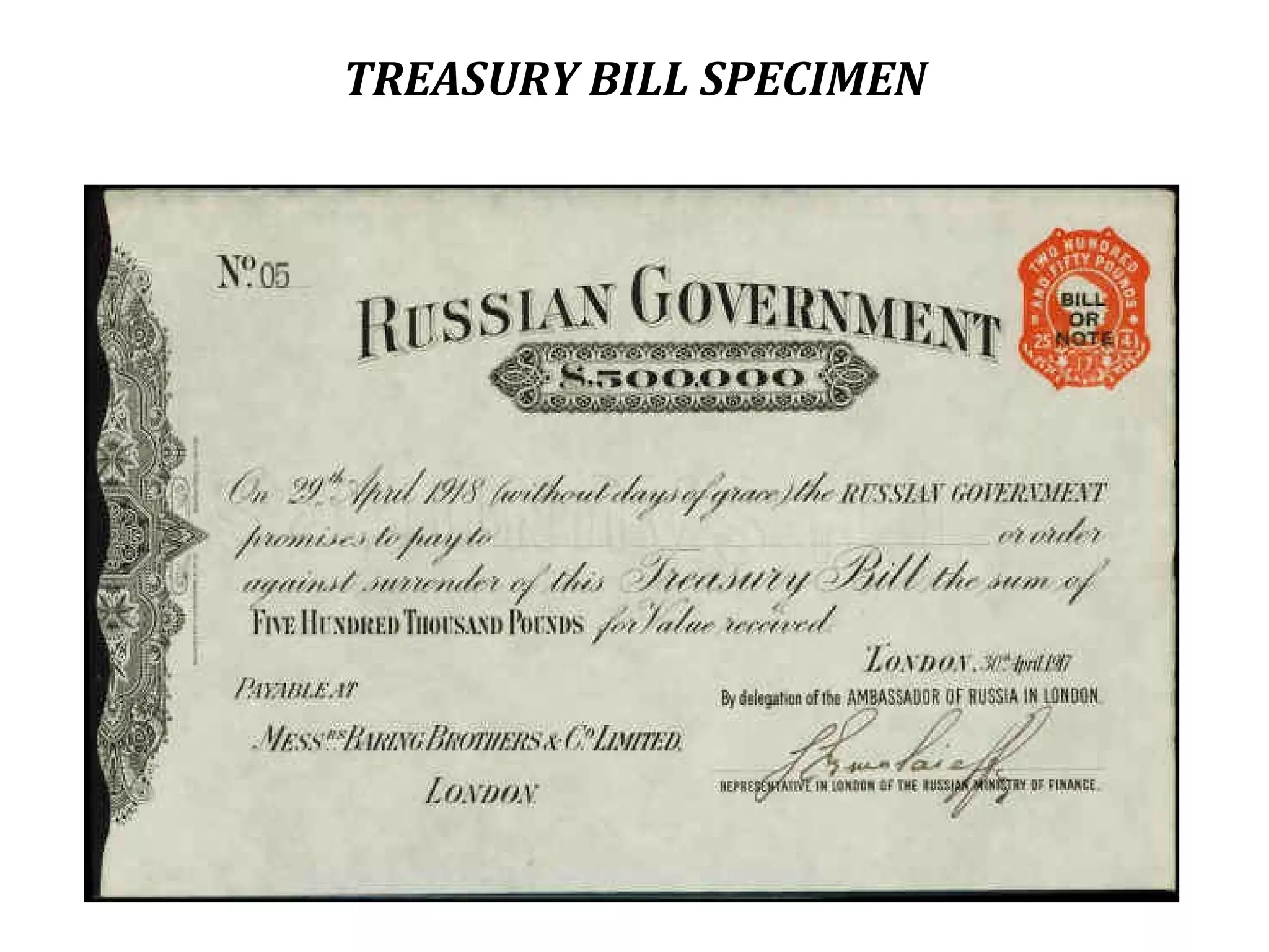 TREASURY BILL SPECIMEN 