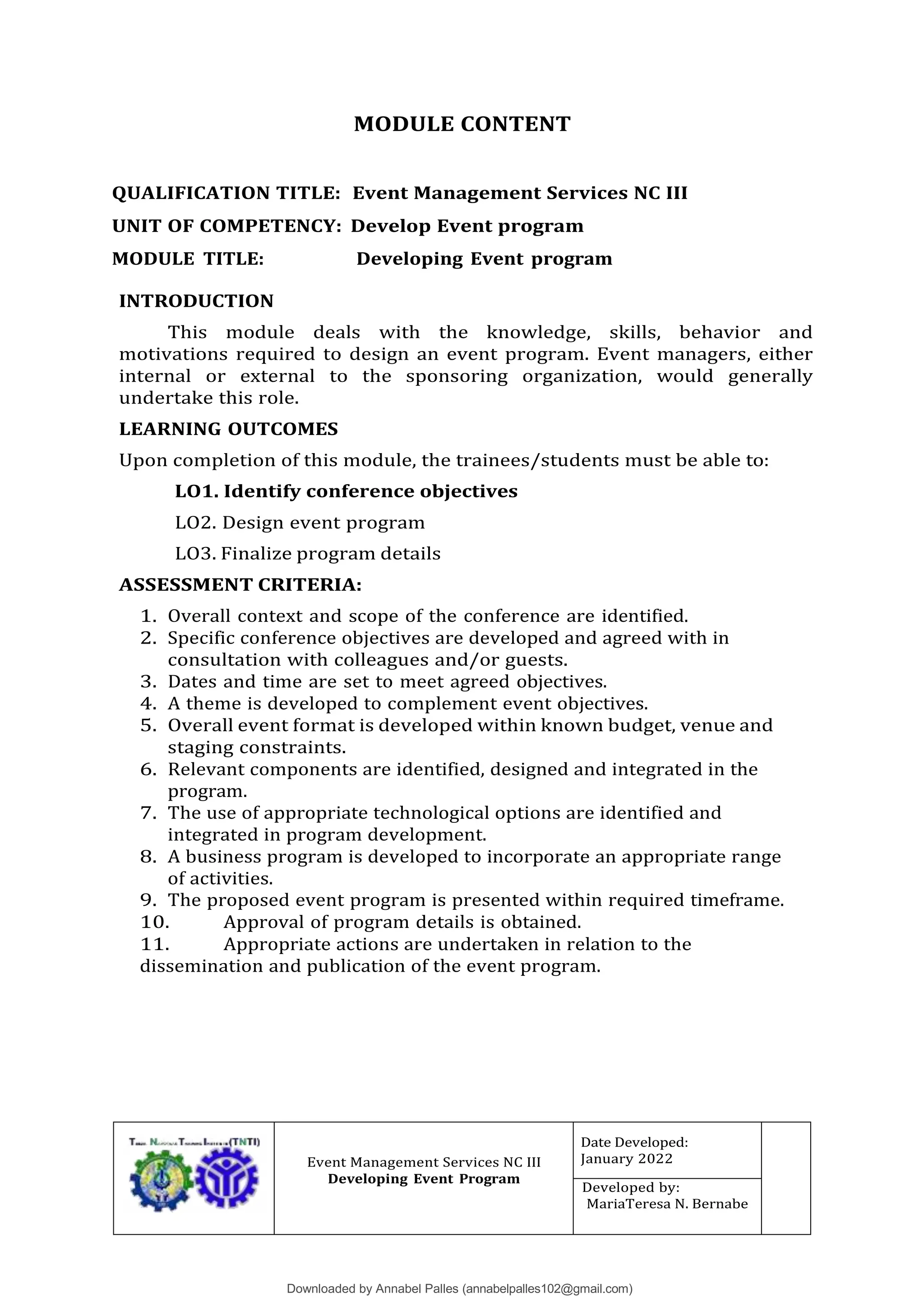 Module?cblm in Event management service c | DOCX