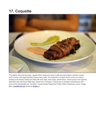 16. New Orleans Pharmacy Museum
This is a small, often overlooked museum in the French Quarter. It's on site of the first licensed apothecary shop
in the US. Inside, visitors will find exhibits of old medicines, folk remedies, voodoo potions, an old soda fountain,
surgical utensils. Learn about bloodletting and leeches. It's good, fun history. Take a self-guided tour for
$5. www.pharmacymuseum.org (photo by Ryan Lackey)
 