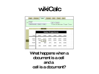 wikiCalc What happens when a document is a cell  and a  cell is a document? 