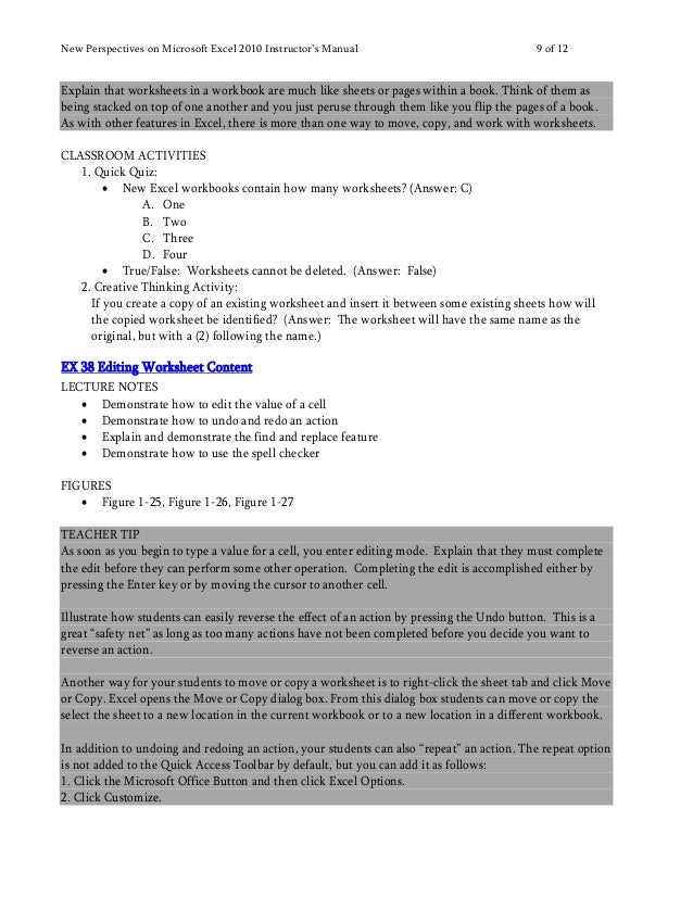 New Perspectives On Microsoft Excel 2010 Comprehensive 1st Edition Pa