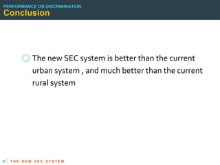 PERFORMANCE ON DISCRIMINATION
Conclusion




            The new SEC system is better than the current
            urban s...