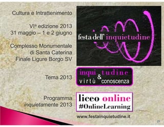 The principles of the Vittra School,
Sweden, revolve around the breakdown
of physical and metaphorical class divi-
sions as a fundamental step to promo-
ting intellectual curiosity, self-confidence,
and communally responsible behavior.

“Instead of classical divisions with chairs
and tables, a giant iceberg for example
serves as cinema, platform, and room for
relaxation, and sets the frame for many
different types of learning,” while “flexible
laboratories make it possible to work
hands-on with themes and projects.”
                                            21
 