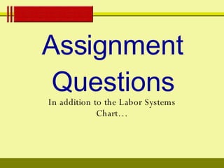 Assignment Questions In addition to the Labor Systems Chart… 