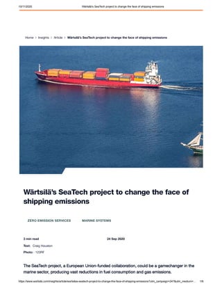 Wärtsilä’s SeaTech project to change the face of shipping emissions