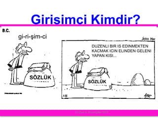 (c) Ziya G. Boyacigiller 2012
Girisimci Kimdir?
gi-ri-şim-ci
SÖZLÜK
DUZENLI BIR IS EDINMEKTEN
KACMAK ICIN ELINDEN GELENI
YAPAN KISI...
SÖZLÜK
 