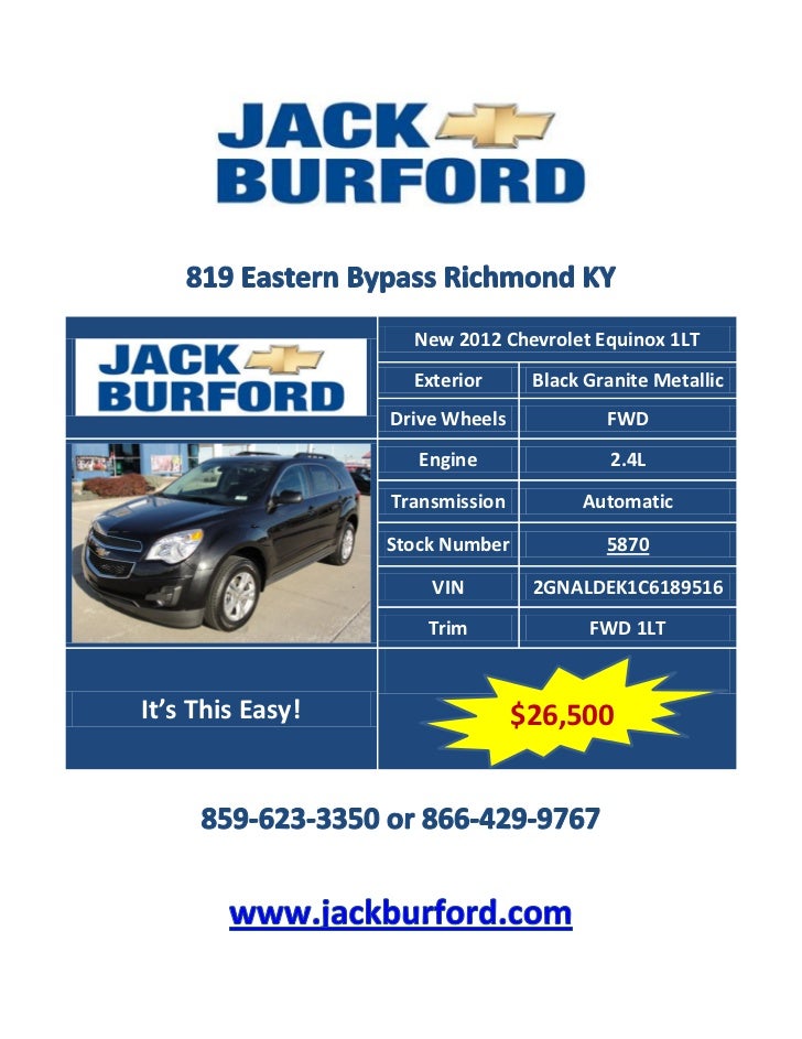 New 2012 Chevrolet Equinox 1lt Stock Id 5870 At Jack