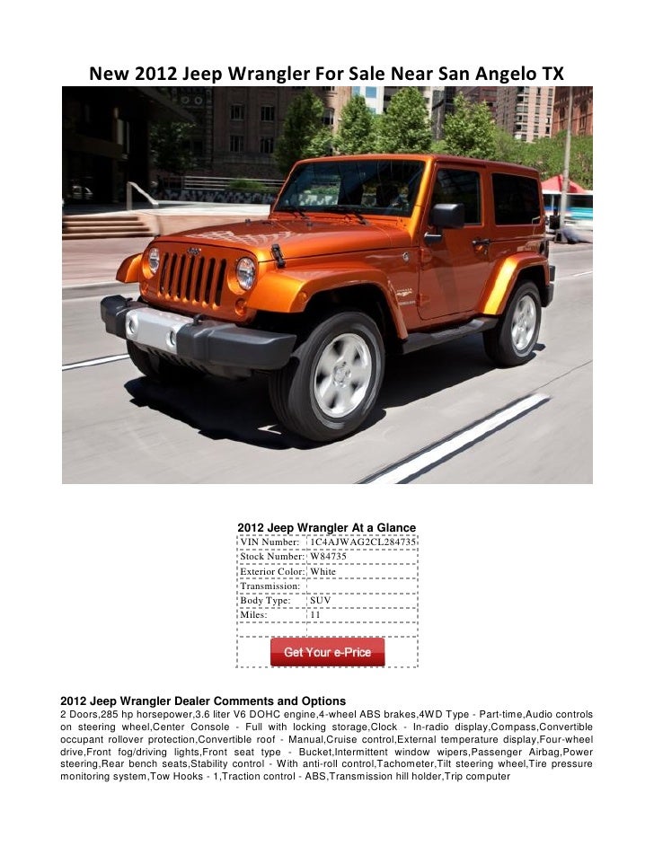 New 2012 Jeep Wrangler For Sale Near San Angelo TX