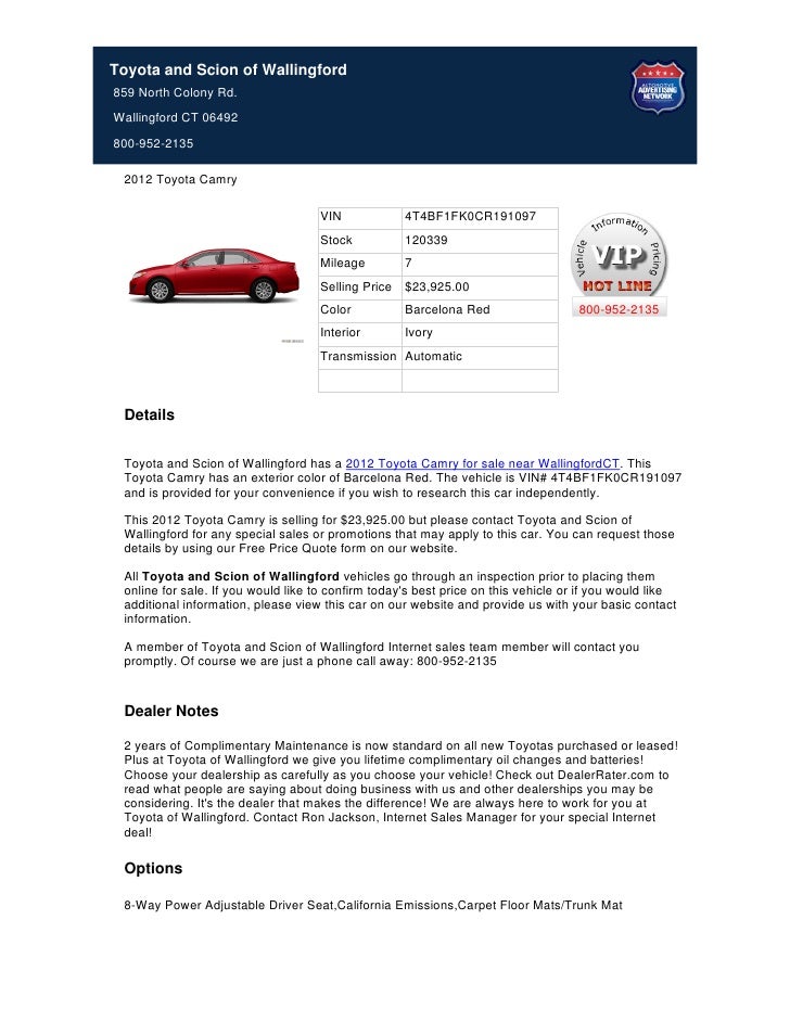 New 2012 Toyota Camry For Sale Near New Haven Ct