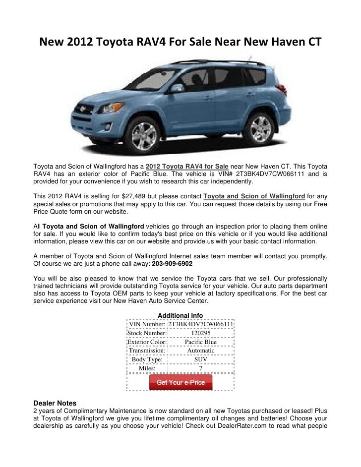 New 2012 Toyota RAV4 For Sale Near New Haven CT