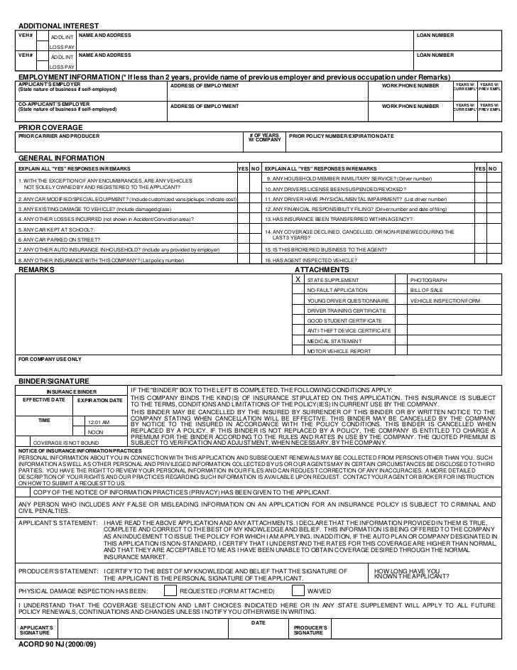 NEW JERSEY PERSONAL AUTO APPLICATION