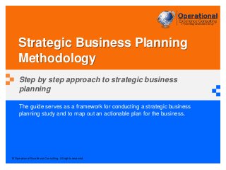 © Operational Excellence Consulting. All rights reserved.
The guide serves as a framework for conducting a strategic business
planning study and to map out an actionable plan for the business.
Strategic Business Planning
Methodology
Step by step approach to strategic business
planning
 