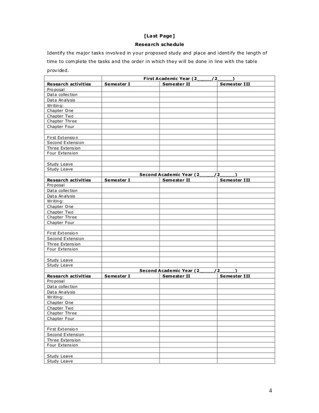 Dissertation proposal research timetable