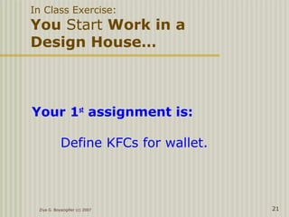 In Class Exercise:
You Start Work in a
Design House…
Your 1st
assignment is:
Define KFCs for wallet.
Ziya G. Boyacigiller (c) 2007 21
 