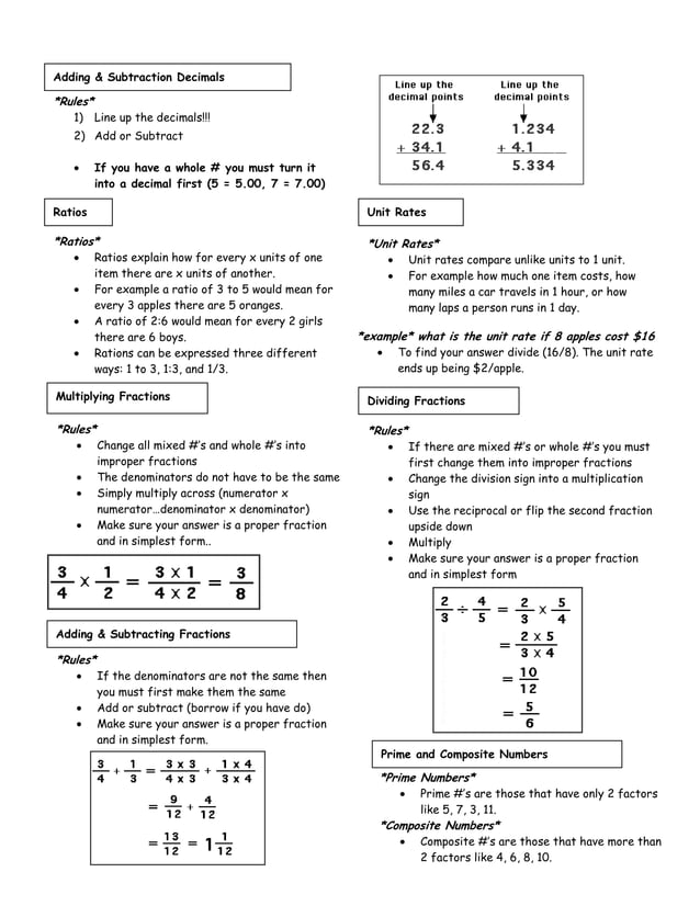 6th grade math notes | DOCX