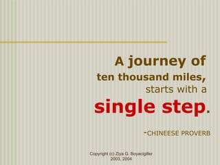 Copyright (c) Ziya G. Boyacigiller
2003, 2004
A journey of
ten thousand miles,
starts with a
single step.
-CHINEESE PROVERB
 