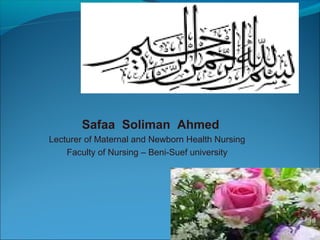 Safaa Soliman Ahmed
Lecturer of Maternal and Newborn Health Nursing
Faculty of Nursing – Beni-Suef university
 