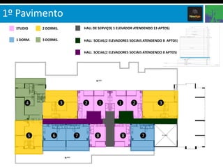 1º Pavimento
  STUDIO    2 DORMS.           HALL DE SERVIÇO( 1 ELEVADOR ATENDENDO 13 APTOS)


  1 DORM.   3 DORMS.           HALL SOCIAL(2 ELEVADORES SOCIAIS ATENDENDO 8 APTOS)


                               HALL SOCIAL(2 ELEVADORES SOCIAIS ATENDENDO 8 APTOS)




       4               3       2       1          1       2             3




       5         6         7         8                8       7
 