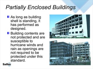 Partially Enclosed Buildings <ul><li>As long as building shell is standing, it has performed as designed.  </li></ul><ul><...