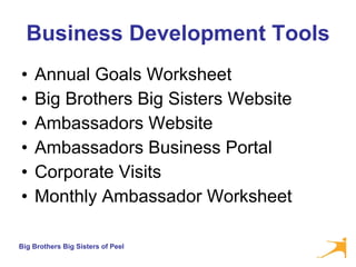 Business Development Tools Annual Goals Worksheet  Big Brothers Big Sisters Website Ambassadors Website Ambassadors Business Portal Corporate Visits Monthly Ambassador Worksheet 