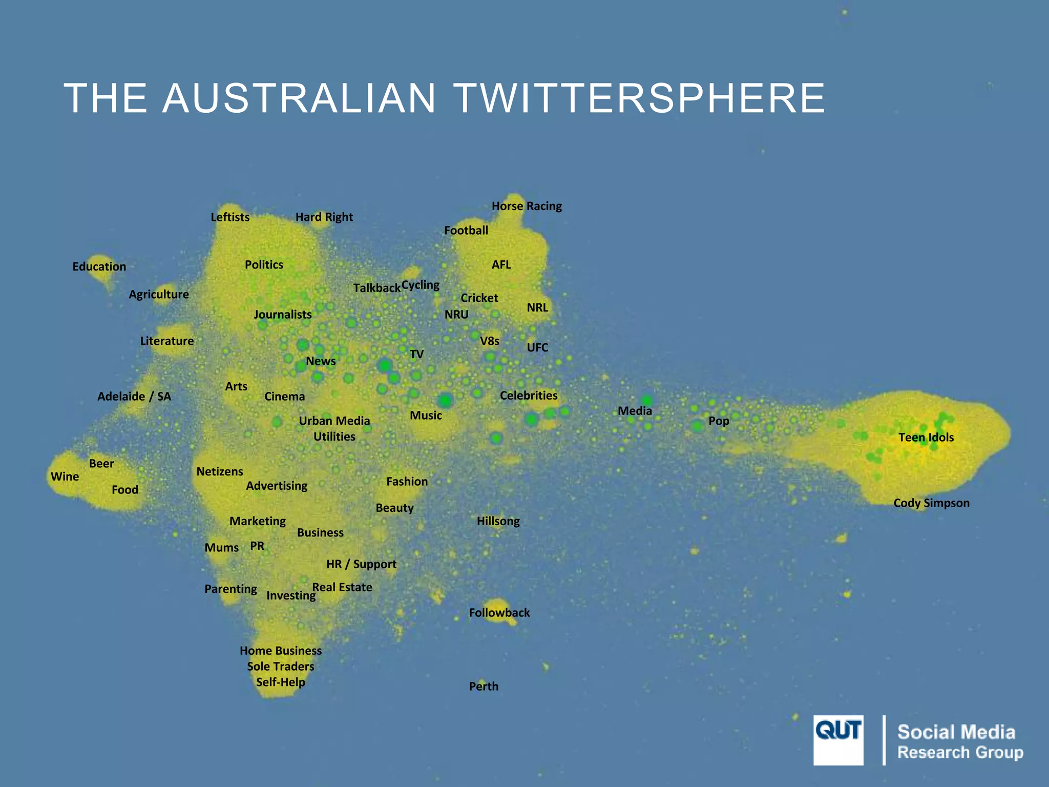 Education
Agriculture
Literature
Adelaide / SA
Food
Wine
Beer
Parenting
Mums PR
Netizens
Marketing
Investing
Real Estate
Home Business
Sole Traders
Self-Help
HR / Support
Followback
Urban Media
Utilities
Advertising
Business
Fashion
Beauty
Arts
Cinema
Journalists
Politics
Hard RightLeftists
News
CyclingTalkback
Music
TV
V8s
UFC
NRL
AFL
Football
Horse Racing
Cricket
NRU
Celebrities
Hillsong
Perth
Pop
Media
Teen Idols
Cody Simpson
THE AUSTRALIAN TWITTERSPHERE
 