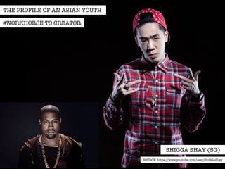 THE PROFILE OF AN ASIAN YOUTH 
SHIGGA SHAY (SG) 
SOURCE: https://www.youtube.com/user/ShiGGaShay 
#WORKHORSE TO CREATOR 
 