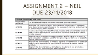ASSIGNMENT 2 – NEIL
DUE 23/11/2018
 
