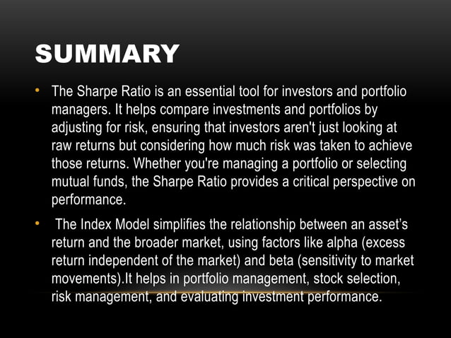 Sharpe model portfolio analysis and technical analysis | PPTX