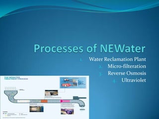 Processes of NEWaterWater Reclamation PlantMicro-filterationReverse OsmosisUltraviolet