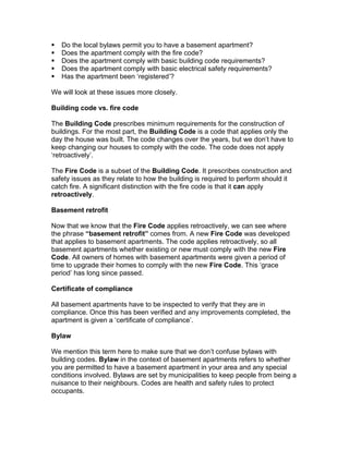 Toronto Basement Apartments: Retrofit and Legal Status | PDF