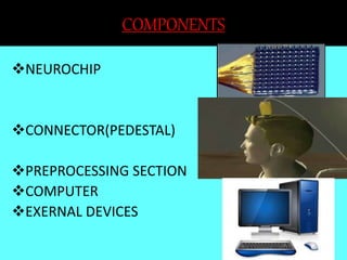COMPONENTS 
NEUROCHIP 
CONNECTOR(PEDESTAL) 
PREPROCESSING SECTION 
COMPUTER 
EXERNAL DEVICES 
 